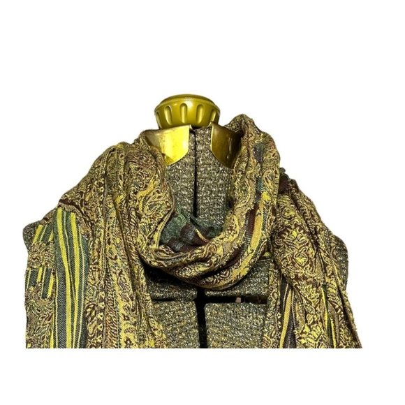 Collection Eighteen Womens Fashion Scarf 69" Tassel Fringe Green Brown - Picture 2 of 4